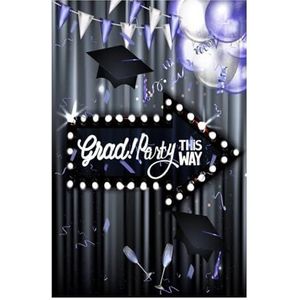 Afstudeerachtergrond for fotografieklas van 2024 Gefeliciteerd afgestudeerden Prom Party Achtergrond Glitter Ballon Bachelor Caps (Color : NBK22066, Size : Vinyl 180x270cm)