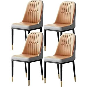 GEIRONV Moderne PU lederen eetkamerstoelen set van 4, for slaapkamer woonkamer stoel met metalen poten gestoffeerde keuken bureau zijstoel Eetstoelen (Color : Orange, Size : 41x42x88cm)