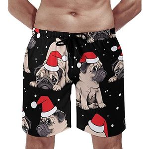 Kerst Puppies Pugs Mens Beach Shorts Sneldrogende Board Shorts Mesh Voering Strandbroek Gym Zwembroek 2XL