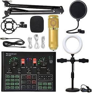 Geluidskaartkit, Professionele condensatormicrofoon draadloze karaoke-geluidskaart met vrijdragende beugel Invullicht(Gold Gold suit)