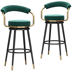 FZDZ Draaibare barkrukken set van 2 met rug metalen hoge kruk hoge stoel voor binnen buiten pub keuken, hoogte 75 cm, fluwelen zitting, metalen frame (kleur: groen, maat: zwarte poten)
