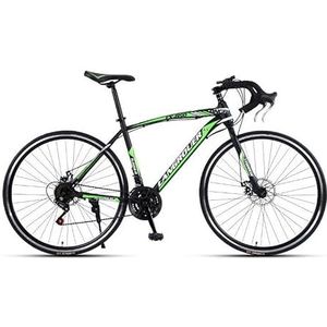 Racefiets 700C Volwassen fiets met variabele snelheid Schokabsorberende dubbele schijfremfiets (Color : BLACK-GREEN, Size : 30-SPEED_30MM)