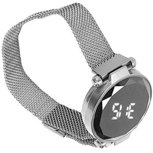 Led-horloge voor Dames, Led-digitale Prachtige Glans, Vouwsluiting, Rond Led-horloge van Glaslegering voor Volwassenen (Zilver)