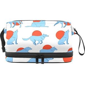 Dubbele Laag Cosmetische Tas Grijze Wolf Draagbare Make-up Tas Reizen Organizer Pouch Voor Vrouwen Meisjes Toiletries Tassen, Meerkleurig, 27x15x14 cm/10.6x5.9x5.5 in, Make-up zakje
