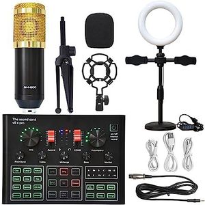 Geluidskaartset, Microfoon Ring Fill Light Statief Mic Kit Met Live Geluidskaart Draadloze Karaoke Professionele Studio Condensator Microfoon(Gold BM900 LED)