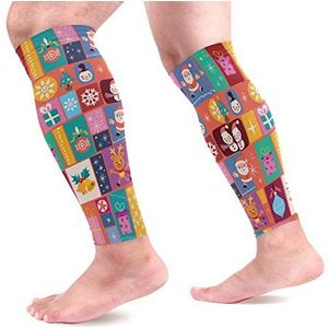 EZIOLY Merry Christmas Sport Kalf Compressie Mouwen Been Compressie Sokken Kalf Guard voor hardlopen, Fietsen, Moederschap, Reizen, Verpleegkundigen