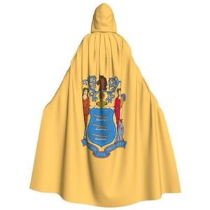 GFXEDSAH Vlag Van New Jersey Print Unisex Hooded Mantel Halloween Cosplay Fluwelen Mantel Met Capuchon Volwassen Hooded Kostuum Mantel