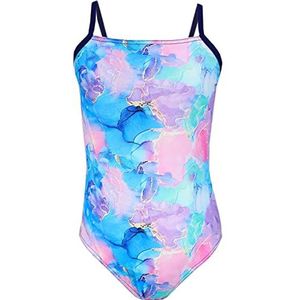 Aquarti Meisjes Badpak met Spaghettibandjes en Strepen, Tie Dye/Donkerblauw/Blauw/Purper/Roze, 134