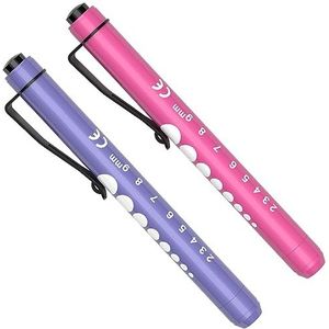 RISEMART Diagnostische lamp, pupilalamp, 2 stuks, herbruikbare led-penlamp met zakclip als verpleegkundigen, artsen, scholieren, penlicht (paars en rozerood)