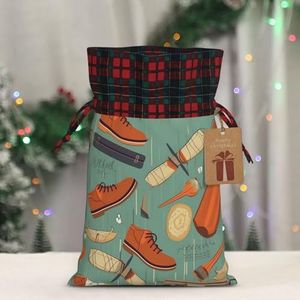 DEHIWI Stropdassen Schoenen Camera Hengel Buffalo Plaid Trekkoord Zakken Kerst Zak Jute Gift Zakken W/Tag Candy Goody Treat Zakken Voor Xmas Party Gunsten