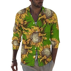 Vintage zonnebloemen heren revers lange mouw overhemd button down print blouse zomer zak T-shirts tops L