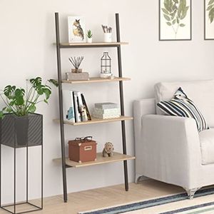 AIJUUKJP Rekken, boekenkasten en staande planken4-tier leunplank lichtbruin en zwart 64x34x150,5 cm