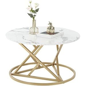 Generic Bijzettafel, moderne woonkamertafel, marmeren salontafel, ronde salontafel, wit en goud, voor woonkamer, slaapkamer, kantoor, balkon, 1 stuk, diameter 80 cm