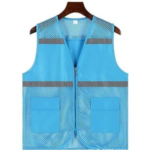 Fluorescerend Vest Reflecterende Mesh-beveiliging Hoge Zichtbaarheid Met Zakken Rits, Voor Vrijwilligers Veiligheidsvest Voor Bouwvakkers Reflecterend Harnas (Color : Blue, Size : XXL)