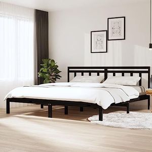 Prolenta Premium - Bedframe van massief grenenhout, zwart, 160 x 200 cm