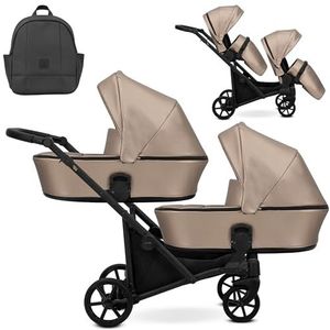 Kunert BRAV DUO Dubbele kinderwagen 2 in 1 + accessoires: comfort, veiligheid, bruikbaarheid, elegant en functioneel design, veelzijdig systeem, aluminium frame (kunstleer/zwart frame)