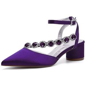 Dames Slingback Pumps Chunky Block Lage Hak Bruidssandalen Puntige neus Enkelbandje Bruiloft Kantoor Feest Jurk Schoenen,Dark purple,36 EU