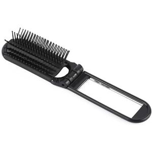 1 st draagbare reizen haarkam opvouwbare haarborstel met spiegel ontwarrende haarborstel antistatische massageborstel haarstylinggereedschap (maat: zwart)