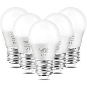 Vicloon E27 ledlamp, verpakking van 5 stuks, G45 ledlamp, 3 W, vervangt 25 W gloeilampen, 280 lumen, 3000 K warm wit, AC 220 V-240 V, niet dimbaar, E27 spaarlamp, stralingshoek van 270 graden