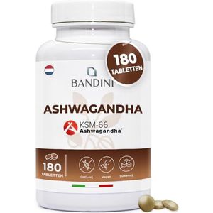 Bandini® Ashwagandha KSM-66® 1500mg - 180 Tabletten voor 6 Maanden - Supplement met Hoge Sterkte - Withania Somnifera (Indiase Ginseng) Veganistisch Zuiver Wortelextract - Alternatief voor Capsules