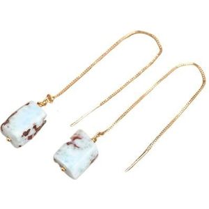 Natural Citrines Quartz Laradorite Stones Single Nugget Beads Dangle Hook Earrings For Women Jewelry (Color : Larimar Stone Smooth)