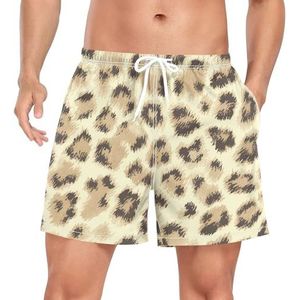Niigeu Camouflage Leopard Skin Print Beige Heren Zwembroek Shorts Sneldrogend met Zakken, Leuke mode, M