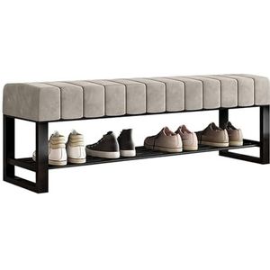 JAVYPPT Gestoffeerde schoenenbank voor entree, bank voor slaapkameruiteinde van het bed, 2-laags zwart metalen schoenenrek voor kast, hal, deuropening, woonkamer mudroom (grijs, 100 x 32 x 45 cm)