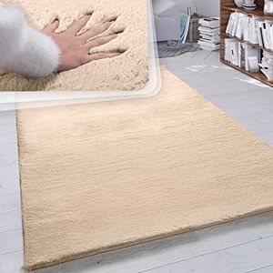 Hoogpolig vloerkleed woonkamer kunstvacht superzacht effen in versch. afmetingen en kleuren, Maat:80x300 cm, Kleur:Zand