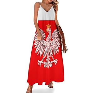 Polen Royal Eagle Flag Maxi-jurk voor dames, zomer, V-hals, mouwloos, spaghettibandjes, lange jurk