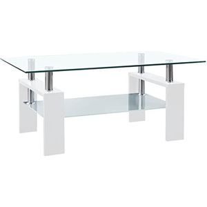 ANGYANG Salontafel van glas, bijzettafels voor woonkamer, woonkamertafel, woonkamermeubels, gehard wit, transparant, 95 x 55 x 40 cm