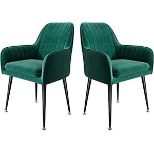 GEIRONV Dining stoelen set van 2, for woonkamer slaapkamer keuken stoelen fluwelen zit en rugleuningen zwarte stoelbenen lounge stoel Eetstoelen (Color : Green)