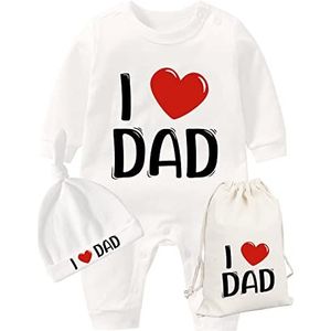 YSCULBUTOL Baby Twins Unisex Pasgeboren Kleding I Love Mummy Daddy I Love All Family Bodysuit met hoed - wit - M