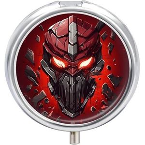 Ronde pillendoos,Rode Helm Gedrukt Pil Bevatten,Retro Kleine Pil Case, Reizen Pillenbox, Draagbare Medicijndoos met Compartiment Medicine Case