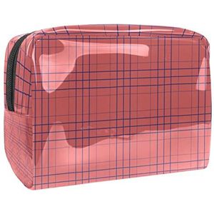 Blauwe lijnen gestreepte zigzags koraal roze print reizen cosmetische tas voor vrouwen en meisjes, waterdichte make-up tas rits zakje toilettas organizer, Meerkleurig, 18.5x7.5x13cm/7.3x3x5.1in, Modieus