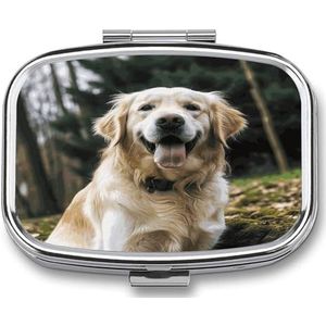 Grappige Golden Retriever Pil Doos Pil Organizer Pil Case 2 Compartiment Geneeskunde Pil Organizer Kleine Pil Case Pil Container Pil Houder Leuke Pillendoos Mini Pil Case