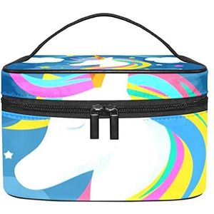 Eenhoorn blauwe make-up organizer tas, reismake-up tas organizer case draagbare cosmetische tas voor vrouwen en meisjes toiletartikelen, Meerkleurig, 22.5x15x13.8cm/8.9x5.9x5.4in
