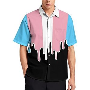 Trans Pride Kleur Smeltende Vlag LGBT Hawaiiaans shirt voor mannen Zomer Strand Casual Korte Mouw Button Down Shirts met Zak
