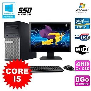 Dell PC 790 Core I5 3,1 GHz 8 GB 480 GB SSD DVD WiFi Win 7 + Display 19 inch (Refurbished)
