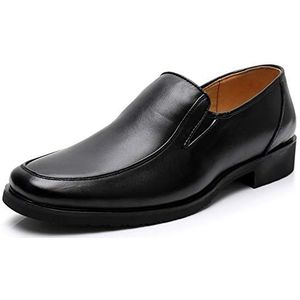 Formele Schoenen Jurk Oxford for Mannen Instapper Ronde Schort Teen Koeienhuid Rubberen Zool Antislip Blokhak Antislip Werken (Color : Black, Size : 42 EU)