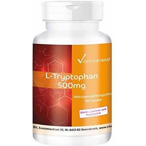 L-tryptofaan 500 mg - 180 capsules - veganistisch - grootverpakking voor 6 maanden | Vitamintrend®