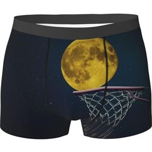 ZJYAGZX Maan En Basketbal Print Heren Boxer Slips Trunks Ondergoed Vochtafvoerend Heren Ondergoed Ademend, Zwart, S