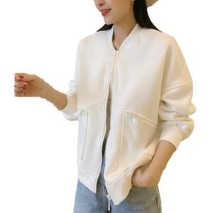 Dvbfufv Dames Basic Jas Vrouwelijke Streetwear Losse Effen Jas Casual Mode Vintage Jassen, Wit, S