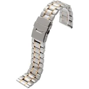 Roestvrij staal gebogen uiteinde metalen band 18 mm 20 mm 22 mm 24 mm geschikt for Seiko SKX007 geschikt for Rolex luxe armband horlogebandaccessoires (Color : Silver Gold-Curved, Size : 20mm)
