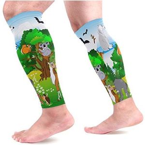 EZIOLY Dieren in het Groene Bos Sport Kalf Compressie Mouwen Been Compressie Sokken Kalf Guard voor hardlopen, Fietsen, Moederschap, Reizen, Verpleegkundigen