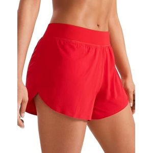 CRZ YOGA Women's High Waisted Running Shorts - Side Split Quick Dry Sports Shorts Lichtgewicht Gym Shorts met voering Diep rood S