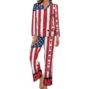 Dirttrack Racing Amerikaanse vlag dames pyjama set lange mouwen lounge set comfortabele button down nachtkleding M