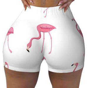 Flamingo's Op Witte Print Workout Gym Korte Vrouwen Zomer Comfortabele Stretch Yoga Shorts Dagelijks Cacual Wear, Zwart, S