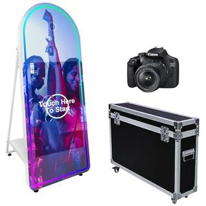 WideMeet Draagbare 32 inch touchscreen magische spiegel cabine machine vluchtkoffer verpakking spiegel fotocabine selfie 65 inch photobooth voor bruiloften feesten evenementen (165 inch + camera,