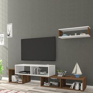 [en.casa] TV meubel met wandrek Malvik 170x29,5x42 cm wit en walnootkleurig