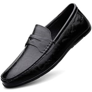Loafers for heren met vierkante neus PU-leer Penny Loafers Flexibele comfortabele platte hak Wandelschoenen Bruiloft instapper (Color : Black, Size : 44.5 EU)